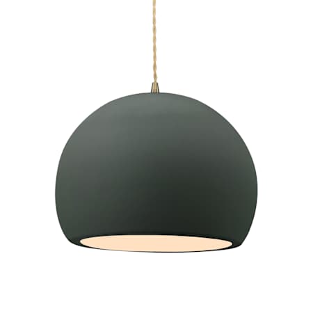 Justice Design Group Radiance 12" Wide Pendant with a Ceramic Pewter Green Shade Antique Brass