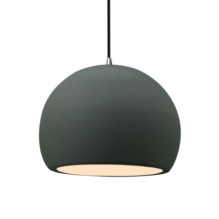 Justice Design Group Radiance 12" Wide Pendant with a Ceramic Pewter Green Shade Brushed Nickel