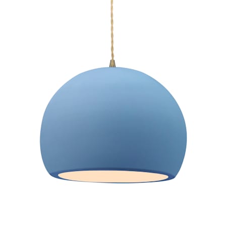 Justice Design Group Radiance 12" Wide Pendant with a Ceramic Sky Blue Shade Antique Brass