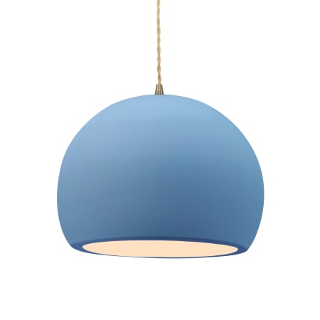 Justice Design Group Radiance 12" Wide LED Pendant with a Ceramic Sky Blue Shade Antique Brass