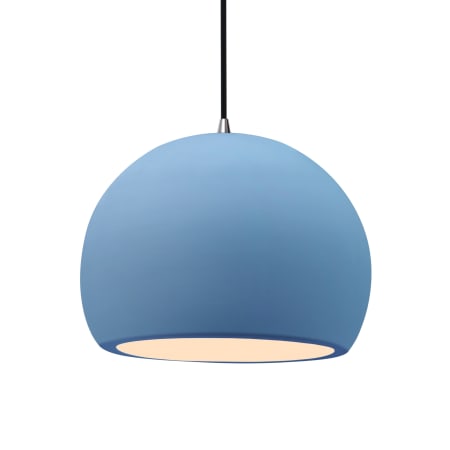 Justice Design Group Radiance 12" Wide LED Pendant with a Ceramic Sky Blue Shade Brushed Nickel