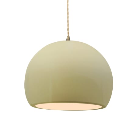 Justice Design Group Radiance 12" Wide LED Pendant with a Ceramic Vanilla Gloss Shade Antique Brass