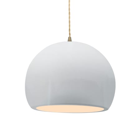 Justice Design Group Radiance 12" Wide Pendant with a Ceramic Gloss White Shade Antique Brass