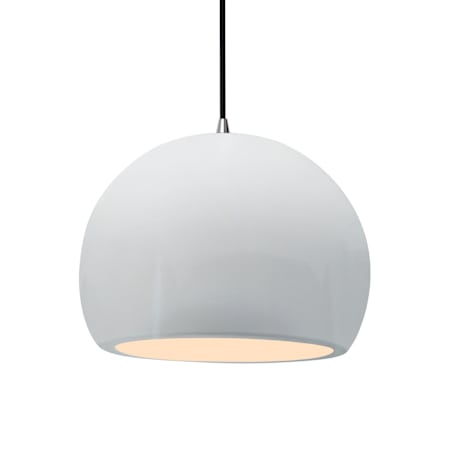 Justice Design Group Radiance 12" Wide LED Pendant with a Ceramic Gloss White Shade Brushed Nickel