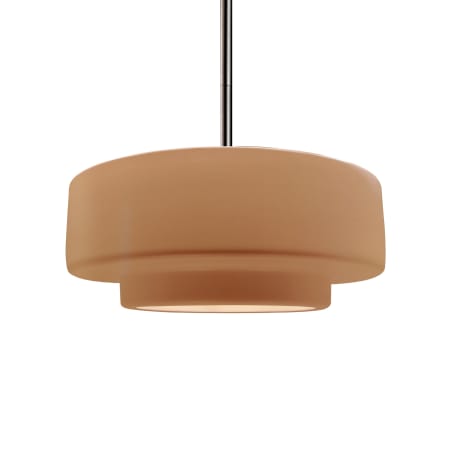 Justice Design Group Radiance 15" Wide Pendant with a Ceramic Adobe Shade Brushed Nickel