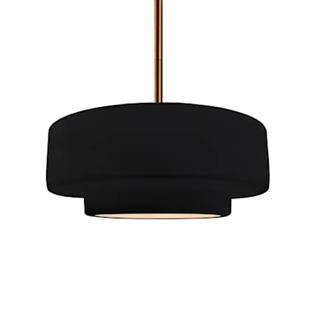 Justice Design Group Radiance Collection - Tier 15" Wide Pendant with Gloss Black with Matte White Interior Shade Brushed Brass
