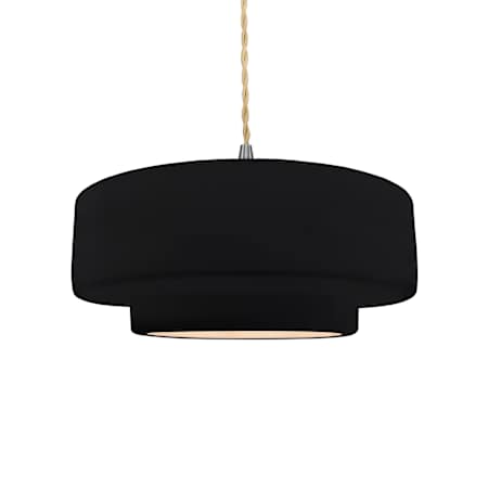 Justice Design Group Radiance 15" Wide Pendant with a Ceramic Gloss Black and White Shade Brushed Nickel