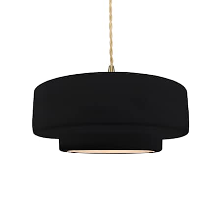 Justice Design Group Radiance Collection - Tier 15" Wide LED Pendant with Twisted Beige Cord and Gloss Black Shade Brushed Brass