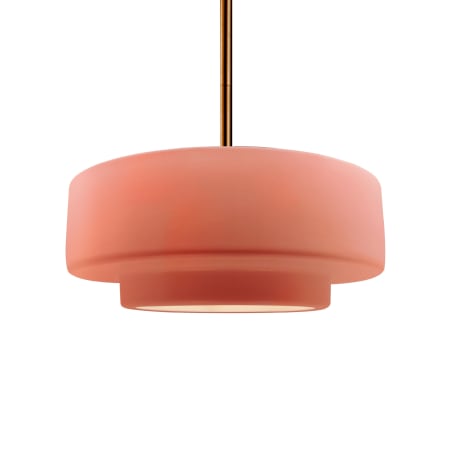 Justice Design Group Radiance 15" Wide Pendant with a Ceramic Gloss Blush Shade Polished Brass