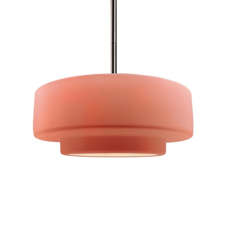 Justice Design Group Radiance 15" Wide LED Pendant with a Ceramic Gloss Blush Shade Brushed Nickel