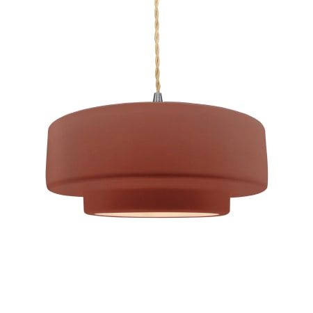 Justice Design Group Radiance 15" Wide Pendant with a Ceramic Canyon Clay Shade Brushed Nickel