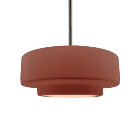 Justice Design Group Radiance 15" Wide Pendant with a Ceramic Canyon Clay Shade Brushed Nickel
