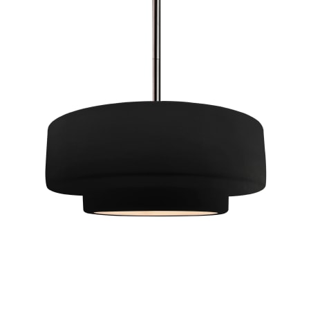 Justice Design Group Radiance 15" Wide Pendant with a Ceramic Carbon Matte Black Shade Brushed Nickel