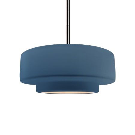 Justice Design Group Radiance 15" Wide LED Pendant with a Ceramic Midnight Sky and Matte White Shade Brushed Nickel