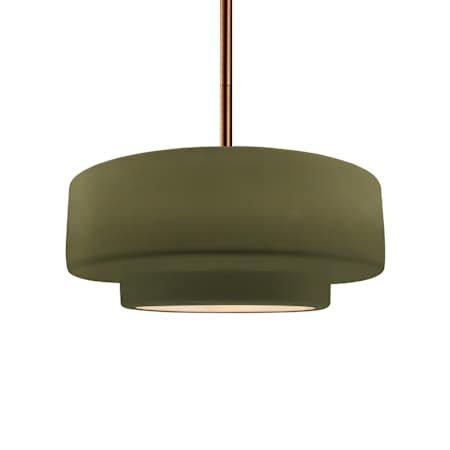 Justice Design Group Radiance Collection - Tier 15" Wide Pendant with Matte Green Shade Brushed Brass