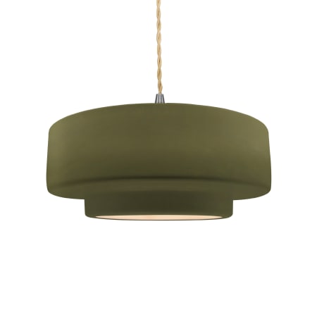 Justice Design Group Radiance 15" Wide Pendant with a Ceramic Matte Green Shade Brushed Nickel
