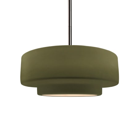 Justice Design Group Radiance 15" Wide LED Pendant with a Ceramic Matte Green Shade Brushed Nickel