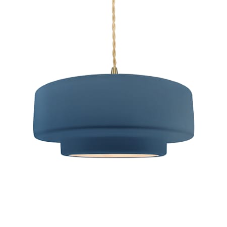 Justice Design Group Radiance Collection - Tier 15" Wide Pendant with Twisted Beige Cord and Midnight Sky Shade Brushed Brass