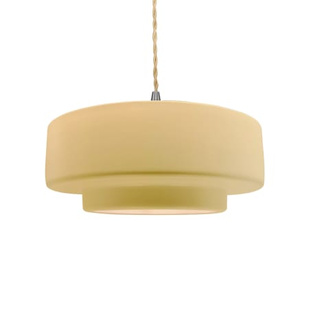 Justice Design Group Radiance 15" Wide LED Pendant with a Ceramic Muted Yellow Shade Brushed Nickel