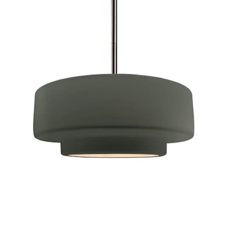Justice Design Group Radiance 15" Wide LED Pendant with a Ceramic Pewter Green Shade Brushed Nickel