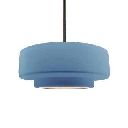 Justice Design Group Radiance 15" Wide Pendant with a Ceramic Sky Blue Shade Brushed Nickel