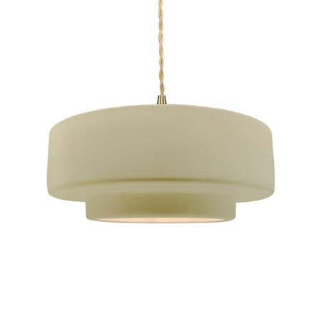 Justice Design Group Radiance Collection - Tier 15" Wide LED Pendant with Twisted Beige Cord and Vanilla Gloss Shade Brushed Brass