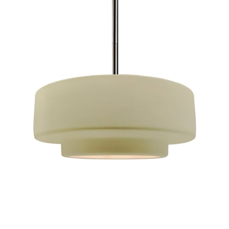 Justice Design Group Radiance 15" Wide Pendant with a Ceramic Vanilla Gloss Shade Brushed Nickel