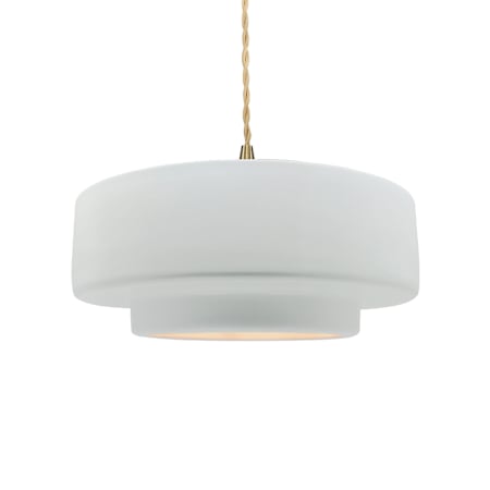 Justice Design Group Radiance Collection - Tier 15" Wide Pendant with Twisted Beige Cord and Gloss White Shade Brushed Brass