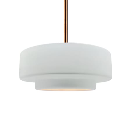 Justice Design Group Radiance Collection - Tier 15" Wide Pendant with Gloss White with Gloss White Interior Shade Brushed Brass