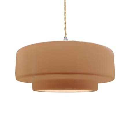Justice Design Group Radiance 16" Wide LED Pendant with a Ceramic Adobe Shade Brushed Nickel