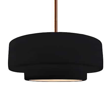 Justice Design Group Radiance Collection - Tier 16" Wide Pendant with Gloss Black with Matte White Interior Shade Brushed Brass