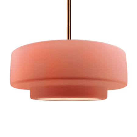 Justice Design Group Radiance 17" Wide Pendant with Gloss Blush Shade Brushed Brass / Glosh Blush