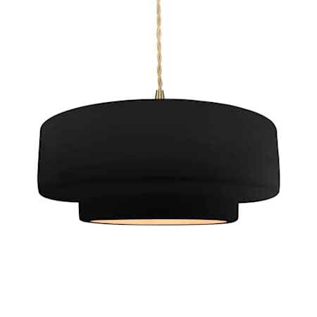 Justice Design Group Radiance Collection - Tier 16" Wide LED Pendant with Twisted Beige Cord and Carbon Matte Black with Champagne Gold Interior Shade Brushed Brass