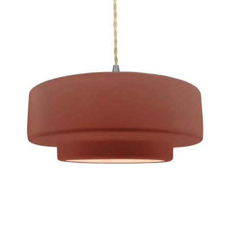 Justice Design Group Radiance 16" Wide Pendant with a Ceramic Canyon Clay Shade Brushed Nickel
