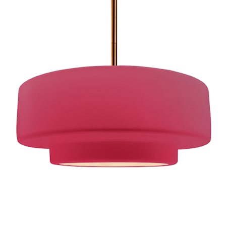 Justice Design Group Radiance 17" Wide Pendant with Cerise Shade Brushed Brass / Cerise