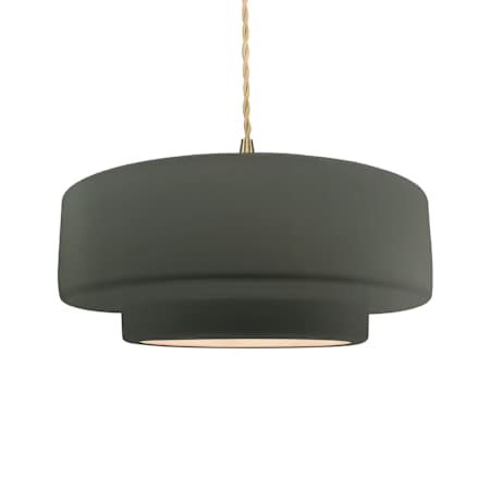 Justice Design Group Radiance Collection - Tier 16" Wide Pendant with Twisted Beige Cord and Pewter Green Shade Brushed Brass