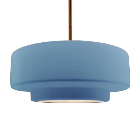 Justice Design Group Radiance Collection - Tier 16" Wide Pendant with Sky Blue Shade Brushed Brass