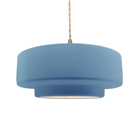 Justice Design Group Radiance 16" Wide LED Pendant with a Ceramic Sky Blue Shade Brushed Nickel
