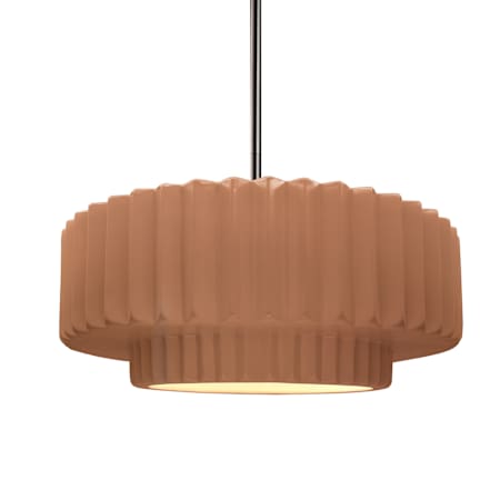 Justice Design Group Radiance 15" Wide Pendant with a Ceramic Adobe Shade Brushed Nickel