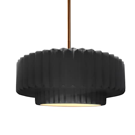 Justice Design Group Radiance Collection - Pleated Tier 15" Wide Pendant with Gloss Black with Matte White Interior Shade Brushed Brass
