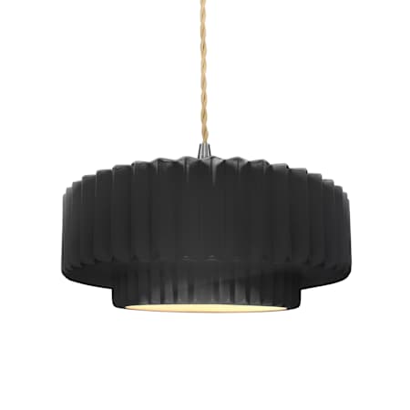Justice Design Group Radiance 15" Wide LED Pendant with a Ceramic Gloss Black and White Shade Brushed Nickel