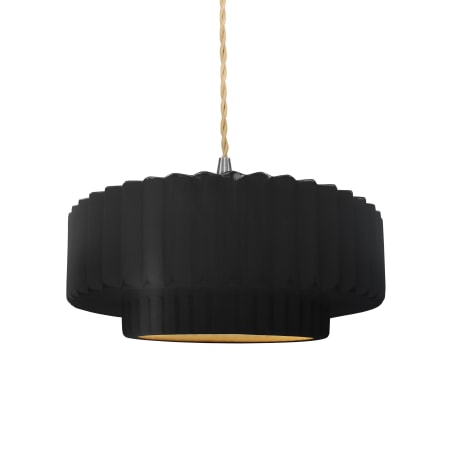 Justice Design Group Radiance 15" Wide Pendant with a Ceramic Carbon Matte Black and Champagne Gold Shade Brushed Nickel