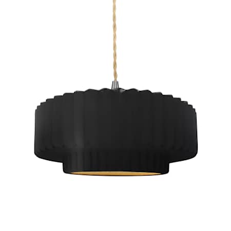 Justice Design Group Radiance 15" Wide LED Pendant with a Ceramic Carbon Matte Black and Champagne Gold Shade Brushed Nickel