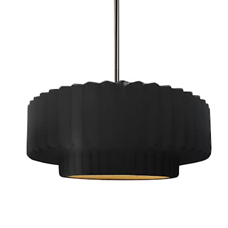 Justice Design Group Radiance 15" Wide Pendant with a Ceramic Carbon Matte Black and Champagne Gold Shade Brushed Nickel