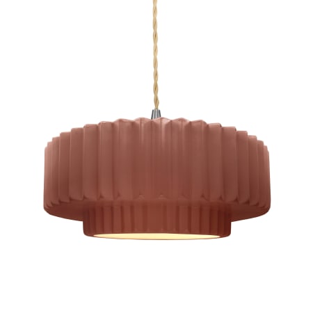 Justice Design Group Radiance 15" Wide Pendant with a Ceramic Canyon Clay Shade Brushed Nickel