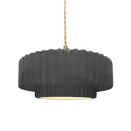 Justice Design Group Radiance Collection - Pleated Tier 15" Wide Pendant with Twisted Beige Cord and Gloss Grey Shade Brushed Brass