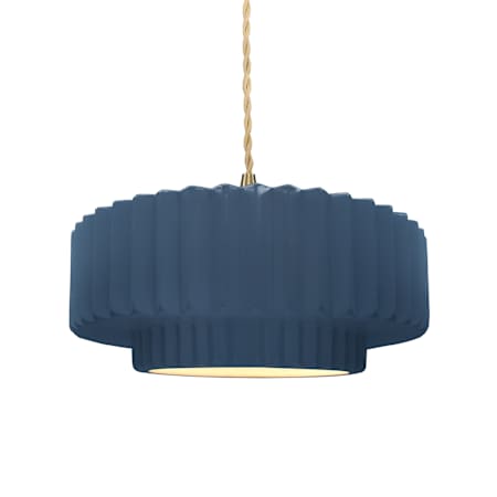 Justice Design Group Radiance Collection - Pleated Tier 15" Wide Pendant with Twisted Beige Cord and Midnight Sky with Matte White Interior Shade Brushed Brass