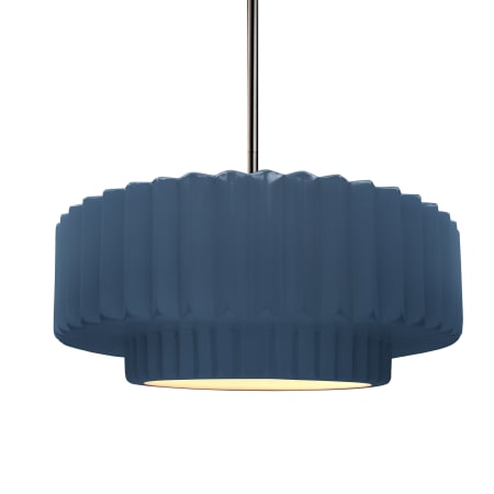 Justice Design Group Radiance 15" Wide LED Pendant with a Ceramic Midnight Sky and Matte White Shade Brushed Nickel