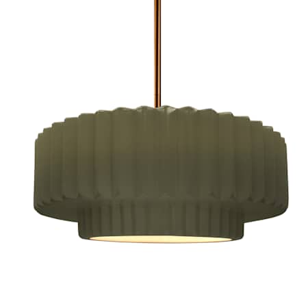 Justice Design Group Radiance Collection - Pleated Tier 15" Wide LED Pendant with Matte Green Shade Brushed Brass