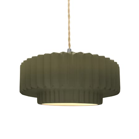 Justice Design Group Radiance 15" Wide Pendant with a Ceramic Matte Green Shade Brushed Nickel